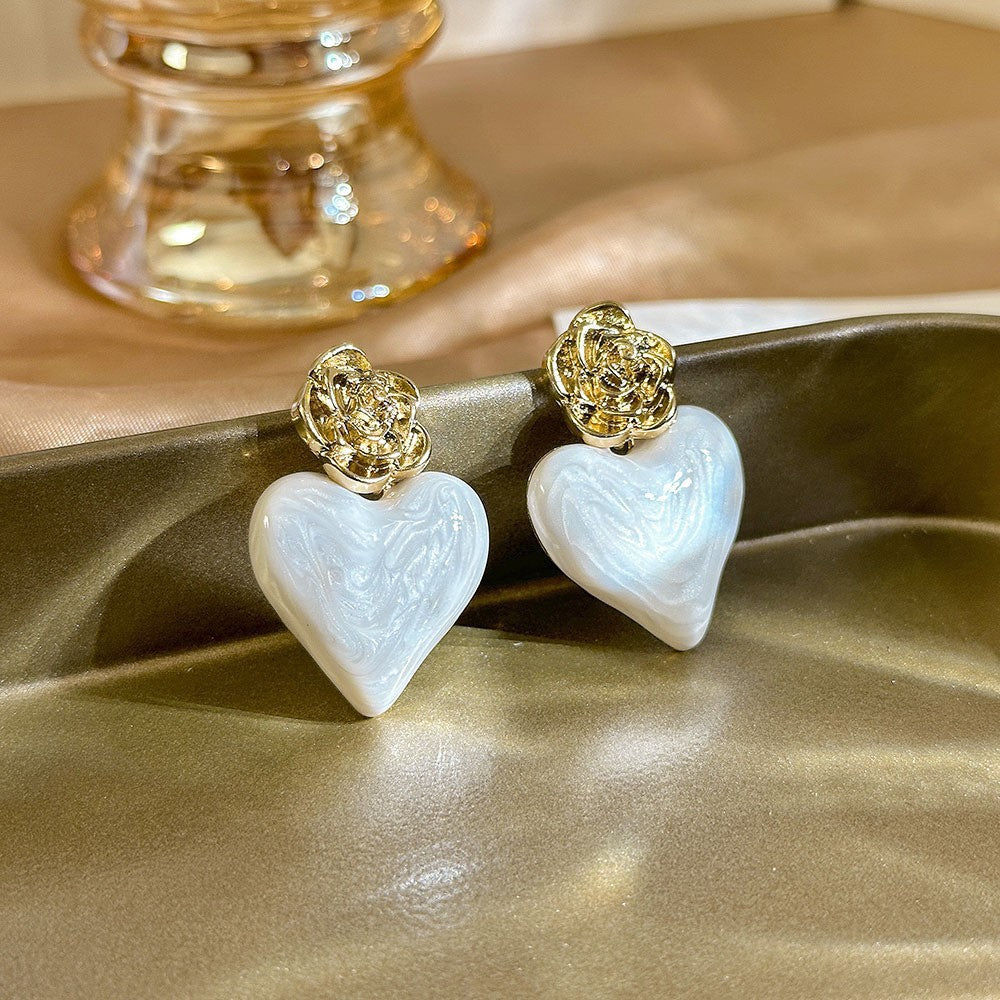 6 Pairs - French-style elegant heart-shaped earrings (Mix Color) (1 Pair Price - 32)