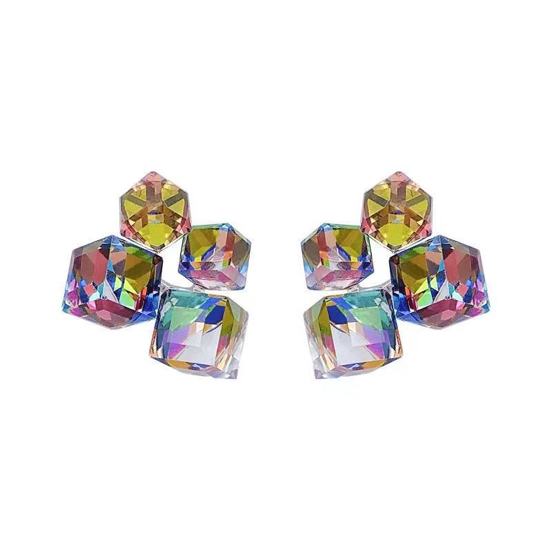 6 Pairs - Geometric Square Three-dimensional Fantasy Zircon Earrings (Mix Color) (1 Pair Price - 37)