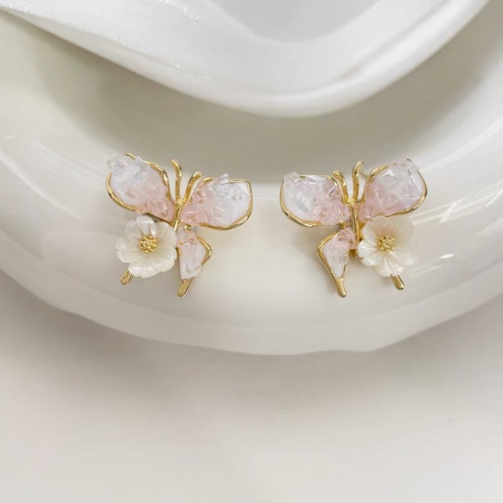 6 Set - Korean gradient crystal butterfly flower earrings (Mix color) (Unit price 42)