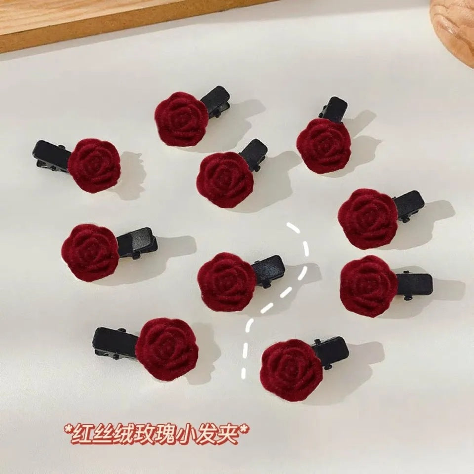 10 Pc - Red velvet Camellia hairpin opp packing (1 Pc Price - 5)