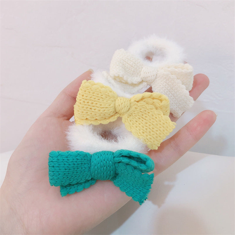 10 Pc - Colorful Bow Plush Hair Rope Rubberband opp packing (1 Pc Price - 10)