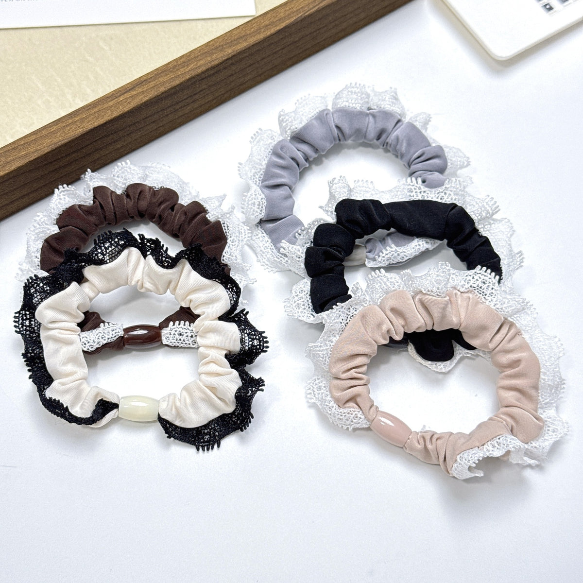 10 Pc - Korean Style Lace Hair Band, High Elastic Hair Tie, Fabric Hair Rope (Mix Color OPP bag) (Unit Price 8)