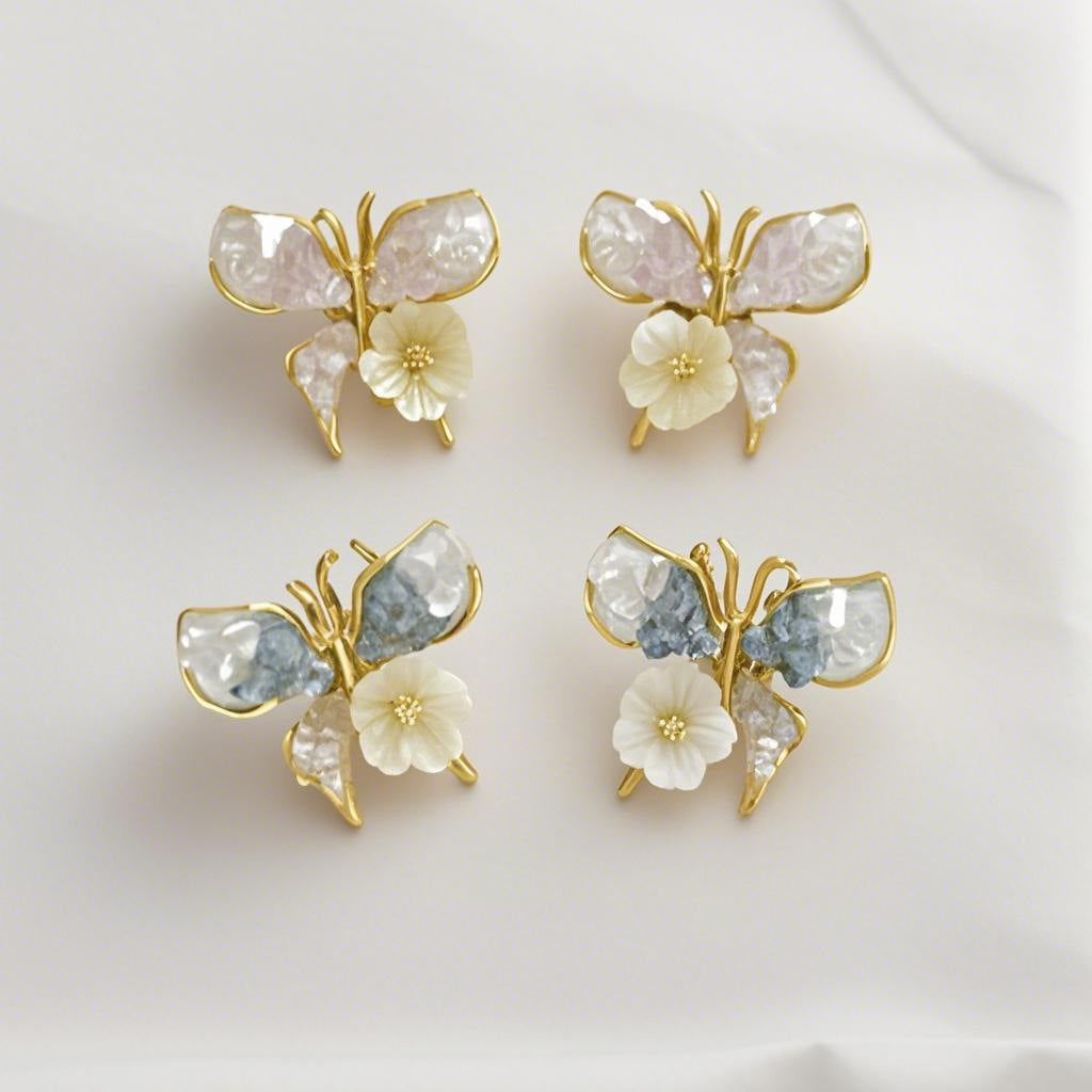 6 Set - Korean gradient crystal butterfly flower earrings (Mix color) (Unit price 42)