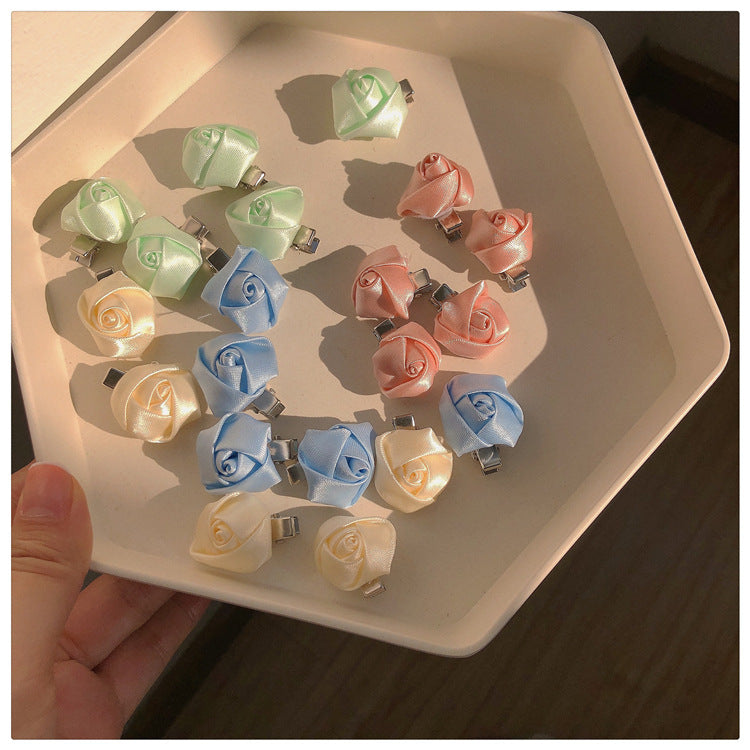 10 Pc - Satin Sense Flower Bud Rose Hair Clip opp packing (1 Pc Price - 6)