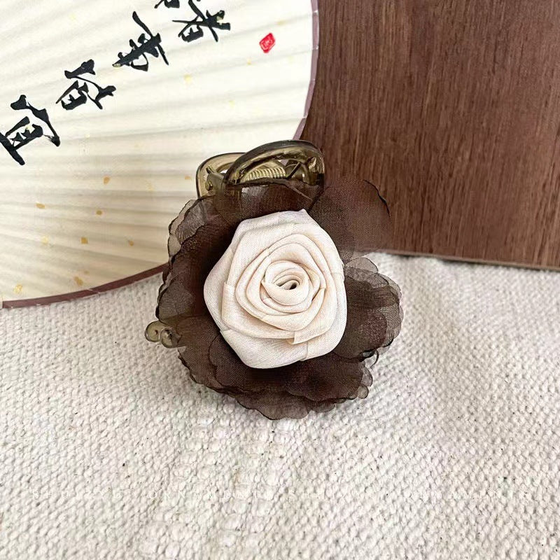 6 Pc - Fairy-Style Tulle Rose Acrylic Hair Clip Cluther - Mix Color (1 Pc Price - 41)