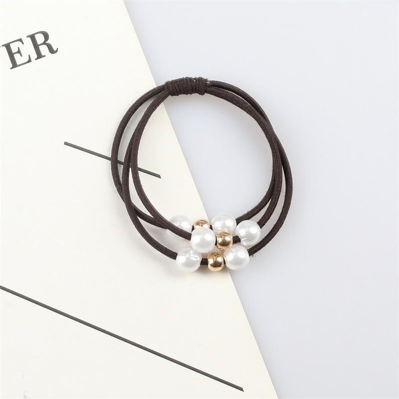 10 Pc - Three-line pearl base rubber band - Coffee Color (1 Pc Price - 4)