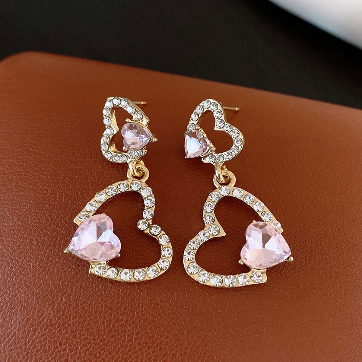 6 Pairs - Pink heart pendant earrings (1 Pair Price - 34)
