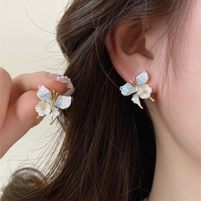 6 Set - Korean gradient crystal butterfly flower earrings (Mix color) (Unit price 42)