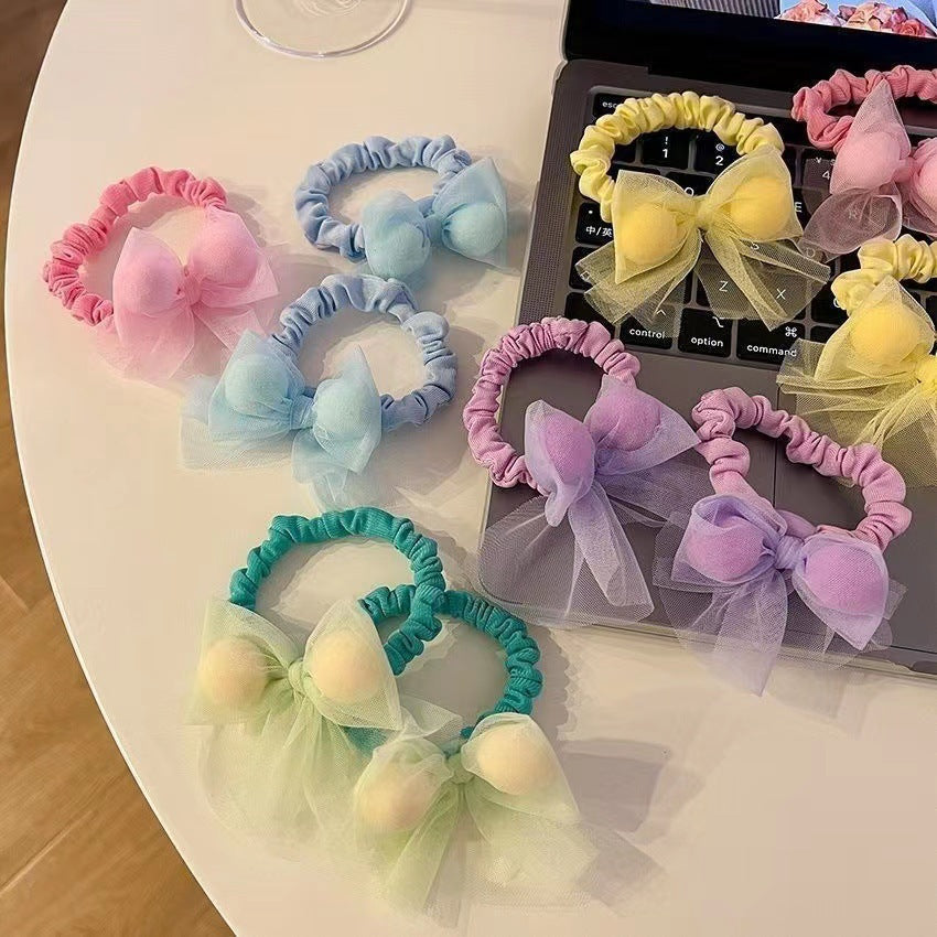 10 Pc - Candy Color Bow Hair Rope Princess Style Rubberband (Mix Color OPP bag) (Unit Price 9)