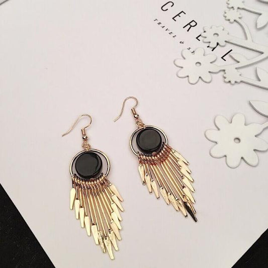 6 Pc - Korean new black tassel earrings - Golden (Unit Price - 40)