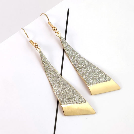 6 Pc - Long triangle frosted earrings - Golden (Unit Price - 30)