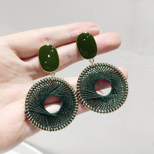 6 Set - Thick wire braided round green earrings (1 Set price - 42)