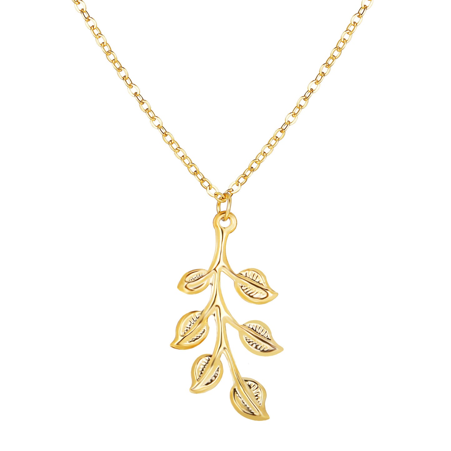 6 Pc - New leaf long retro simple trending necklace - Golden (Unit Price - 12)