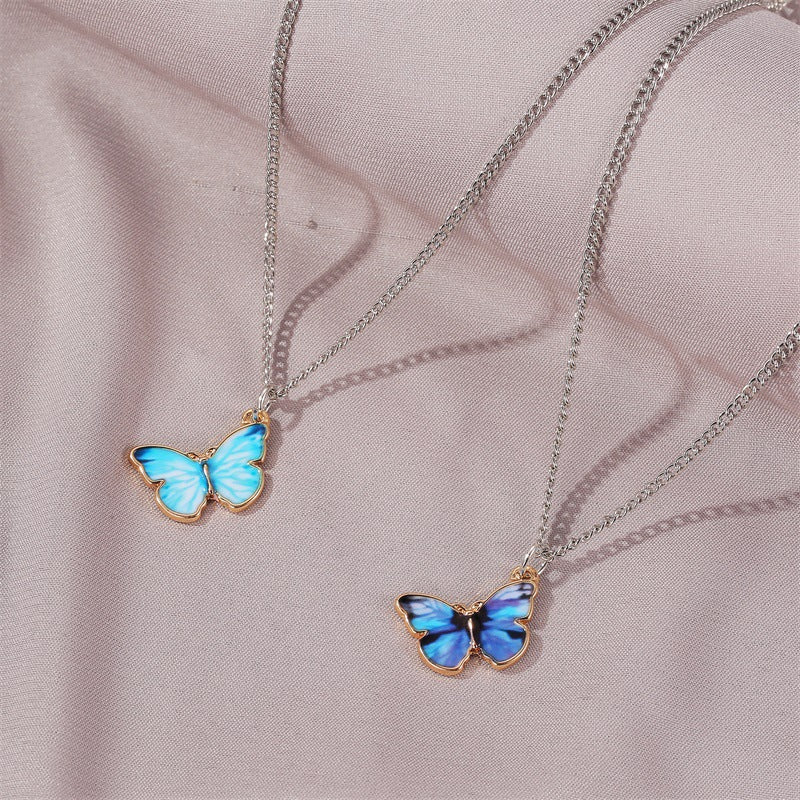 6 Pc - Blue Butterfly necklace - Silver (Unit Price - 21)