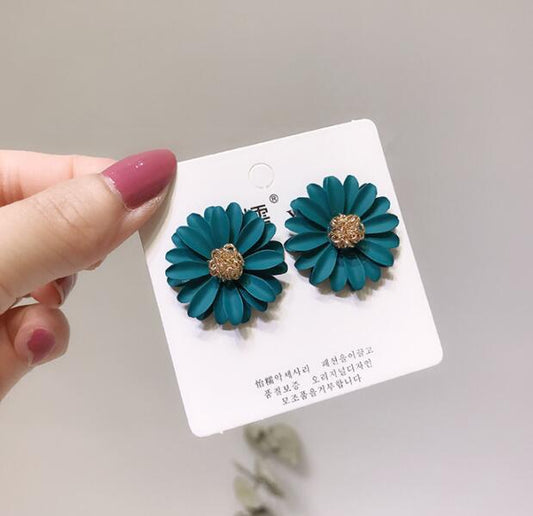 6 pc - Colorful chrysanthemum flower earrings -Dark Green (Unit Price - 29)