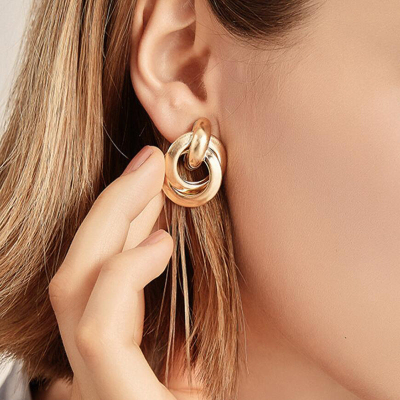 6 Pairs - Cross Iron Tube Hoop Earrings - Golden (1 Pair Price - 28)