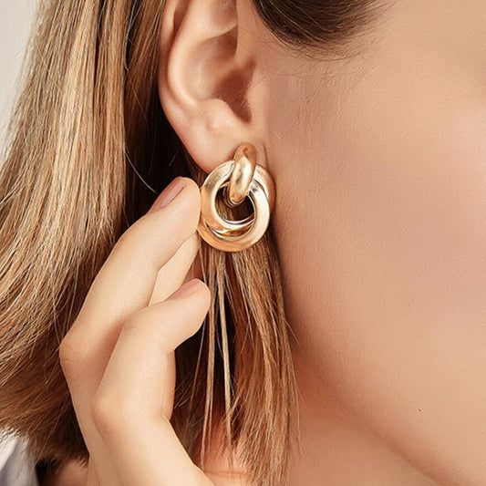 6 Pairs - Cross Iron Tube Hoop Earrings - Golden (1 Pair Price - 28)