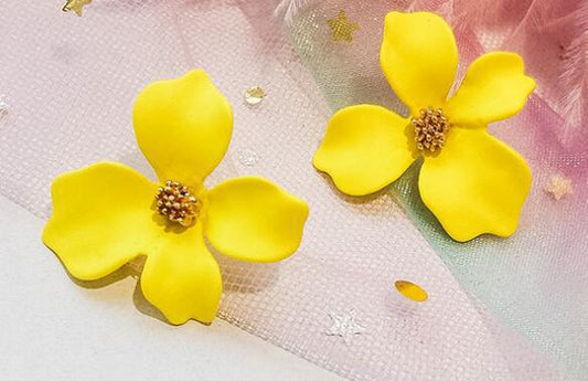 6 pc - Korean Style New Flower Earrings - Yellow (Unit Price - 24)