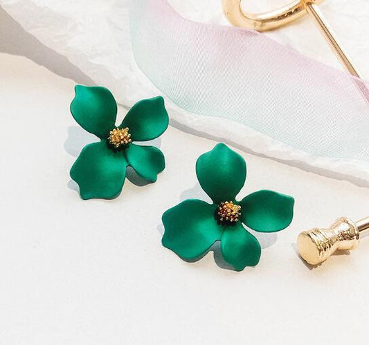 6 pc - Korean Style New Flower Earrings - Green (Unit Price - 24)