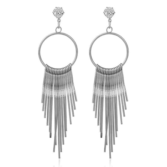6 Pairs - Zircon long tassel earrings - Silver (1 Pair Price - 34)