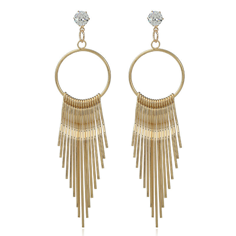 6 Pairs - Zircon long tassel earrings - Golden (1 Pair Price - 34)