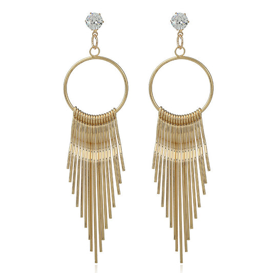 6 Pairs - Zircon long tassel earrings - Golden (1 Pair Price - 34)