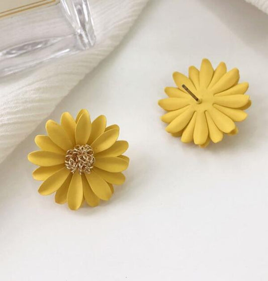 6 Pc - Colorful chrysanthemum flower earrings - Yellow colour (Unit Price - 29)