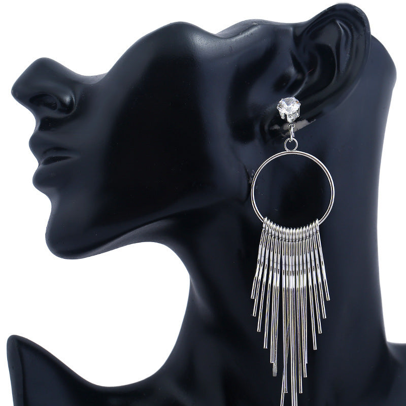 6 Pairs - Zircon long tassel earrings - Silver (1 Pair Price - 34)