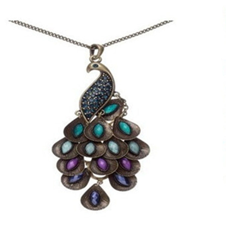 6 Pc - Retro style inlaid with gemstone peacock necklace (Unit Price - 45)