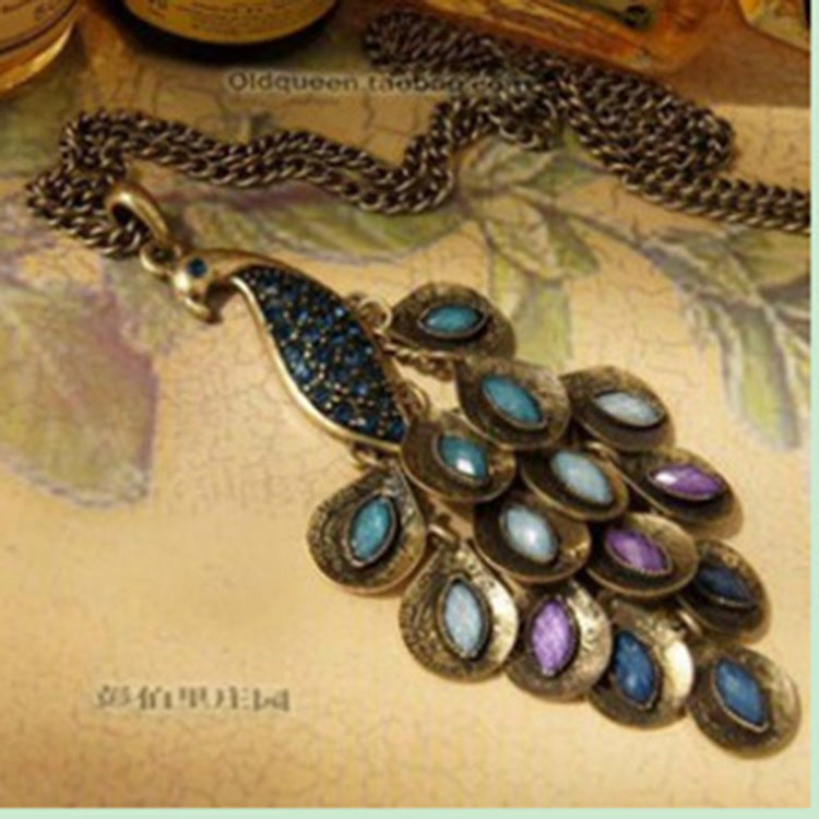 6 Pc - Retro style inlaid with gemstone peacock necklace (Unit Price - 45)