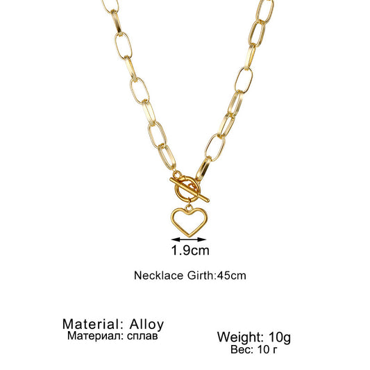 6 Pc - Popular hip-hop love buckle pendant necklace for women - Golden (Unit Price - 17)