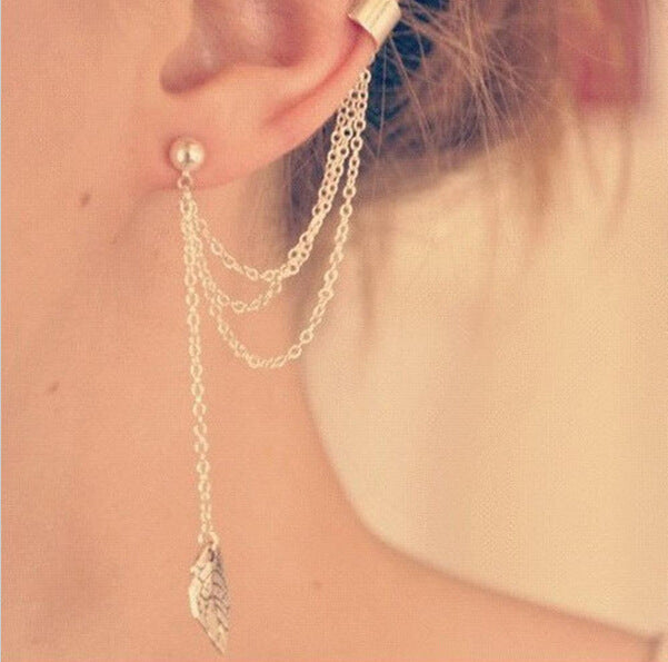 12 Pc - Leaf Tassel Earrings Ear clip (Unit Price - 13.00)