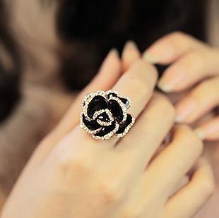 6 Pc - Black rose open ring for women (Unit Price - 22)