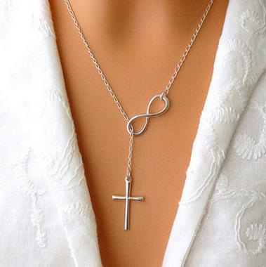 6 Pc - Girls Popular Infinity Cross Necklace - Silver (Unit Price - 14)