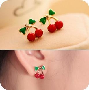 6 Pc - Celebrity style girly fresh and sweet red cherry texture earrings (Unit Price - 11)