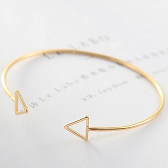 6 Pc - Metal hollow triangle geometric shape open bracelet - Golden (Unit Price - 13)