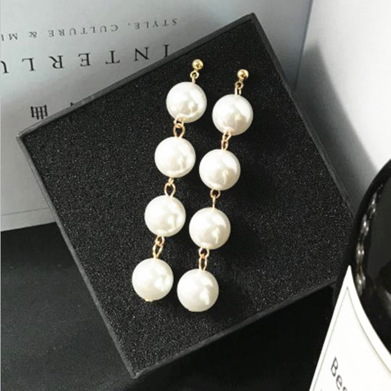 6 Pc - Beaded large pearl tassel long earrings (Unit Price - 19)