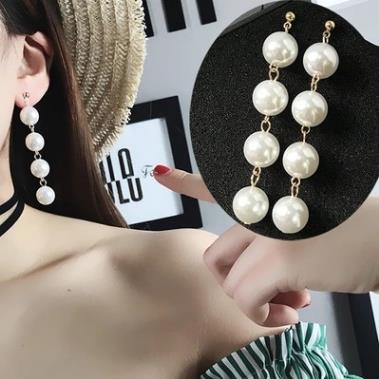 6 Pc - Beaded large pearl tassel long earrings (Unit Price - 19)