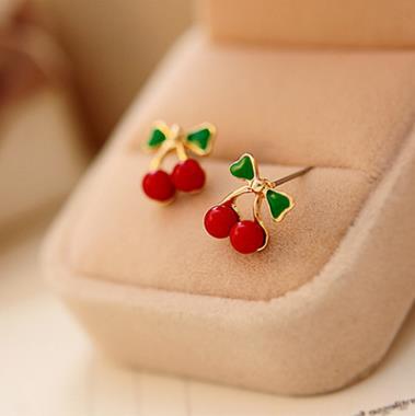 6 Pc - Celebrity style girly fresh and sweet red cherry texture earrings (Unit Price - 11)