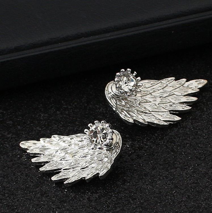 6 Pc - Three-dimensional angel wings feather earrings - Silver (Unit Price - 22)