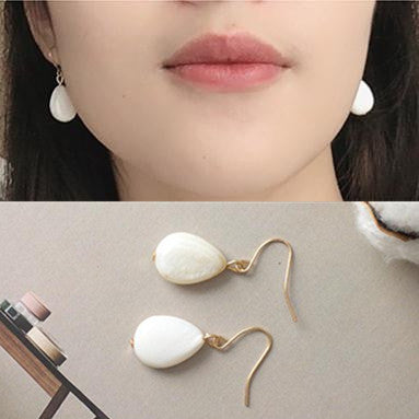 6 Pc - White water drop natural shell earrings (Unit Price - 18)