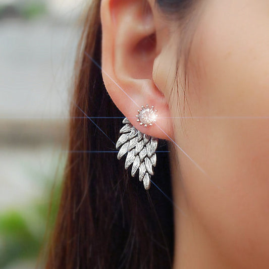 6 Pc - Three-dimensional angel wings feather earrings - Silver (Unit Price - 22)