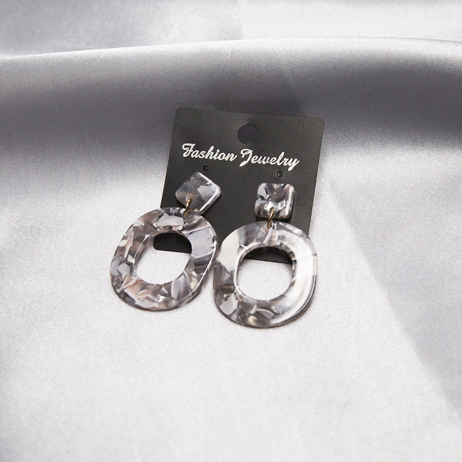 6 Set - Acrylic earrings geometric oval pendant earrings - Grey (1 Set Price - 35)