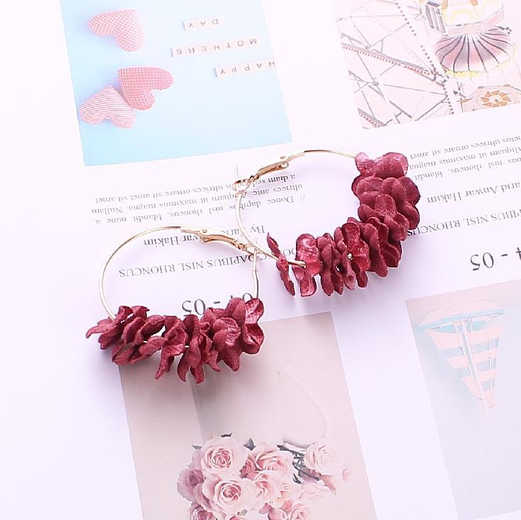 6 Pc - Korean hot-selling fabric flower earrings - Marron (Unit Price - 37)