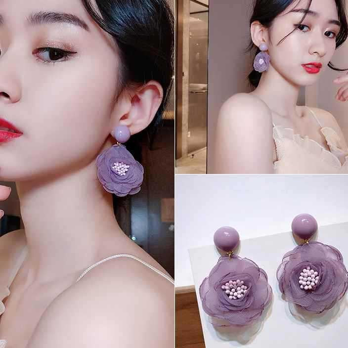 6 Set - Super fairy French retro purple white chiffon flower earrings (1 Set price - 48) 