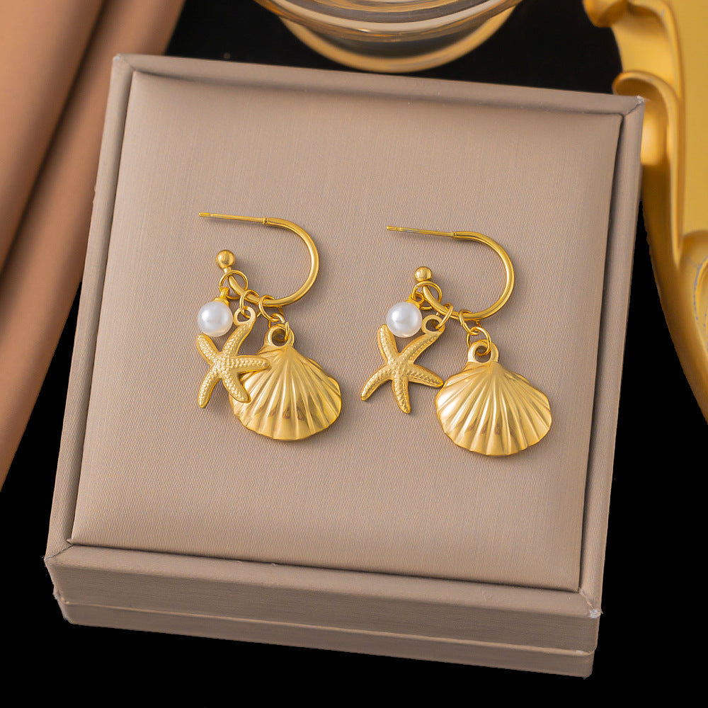 3 Pairs - Anti Tarnish Starfish shell earrings gold (1 Pair Price - 154)