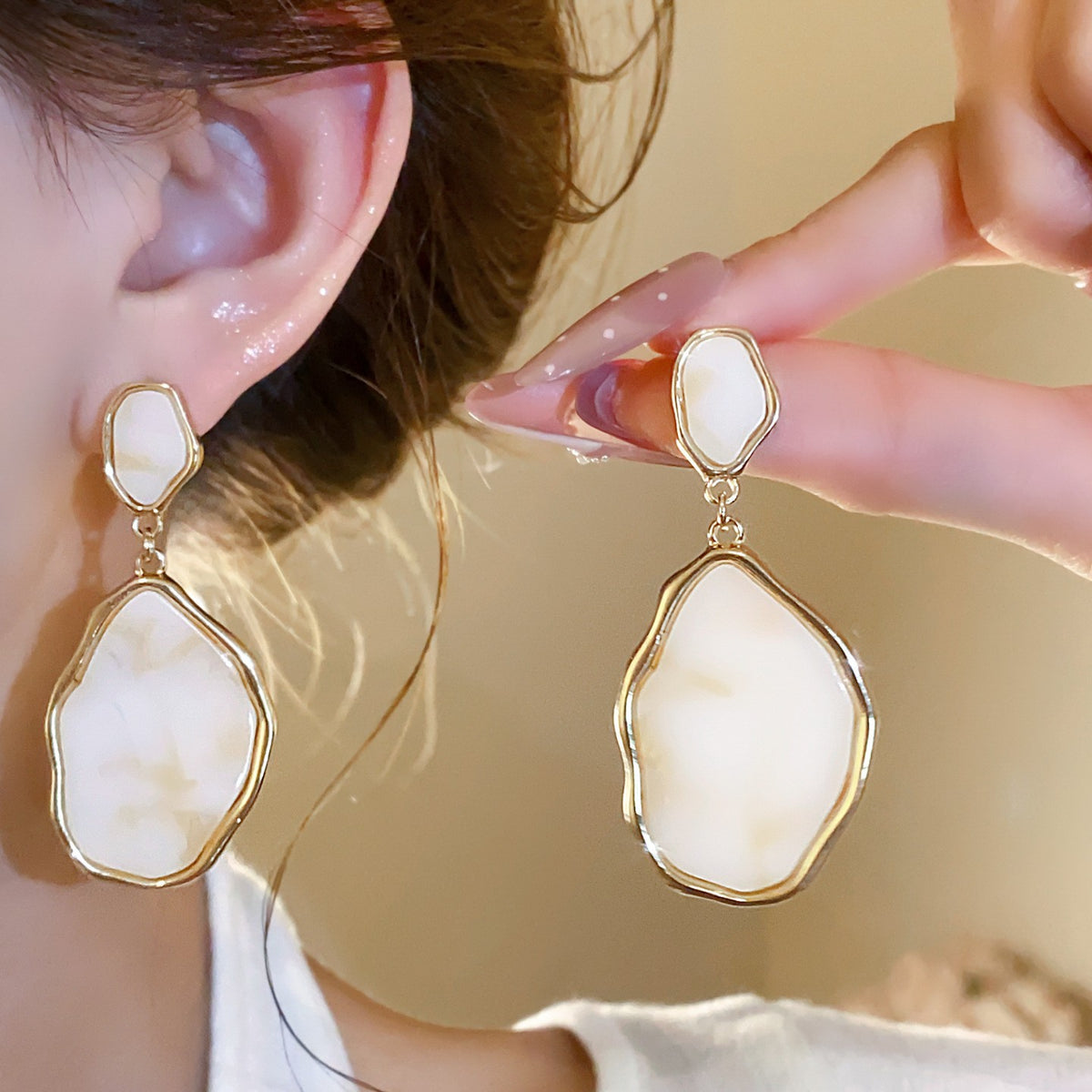 6 Pairs - Oval Resin White Earrings (1 Pair Price - 43)