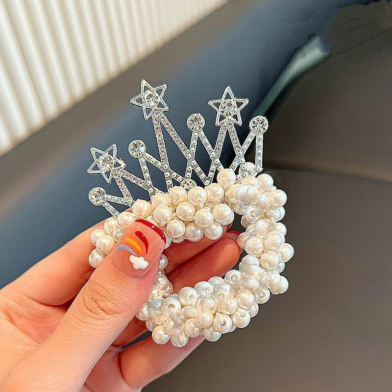 White Pearl Star Hair Tie Princess Rubber Band