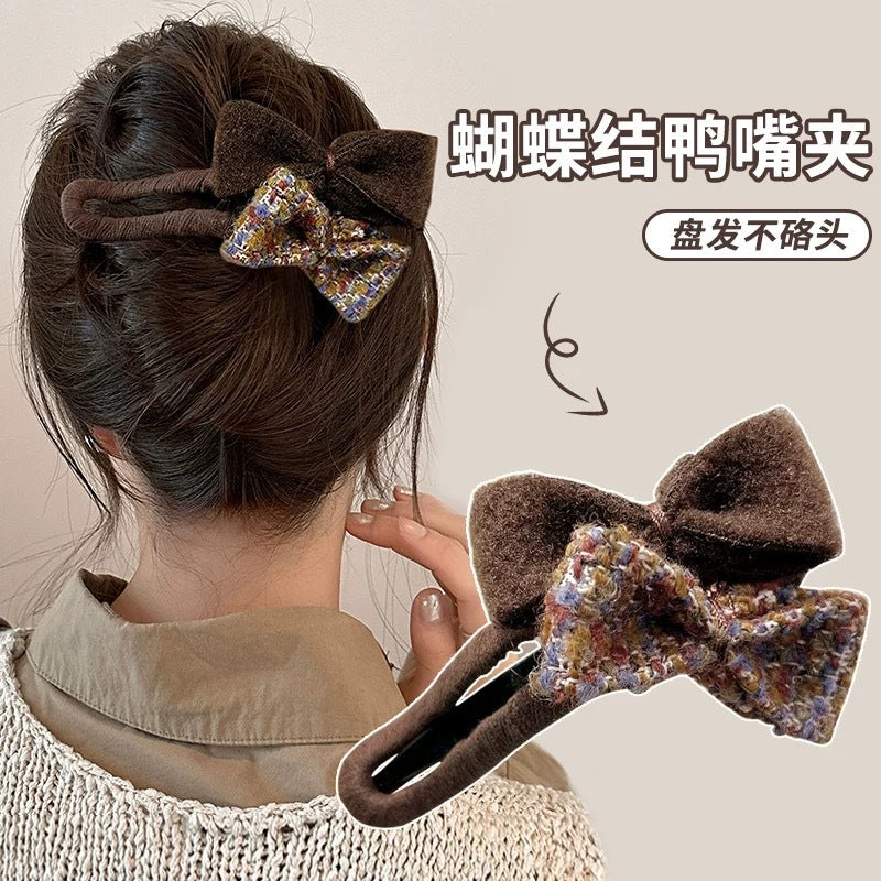 6 Pc - Tiktok Trending Chanel-Style Bow Plush Duckbill Hair Clip (Mix Color) (Unit Price - 29)