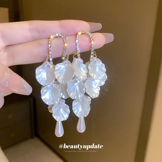 6 Set - Pearl Flower Shell Long Tassel Earrings (1 Set Price - 86)